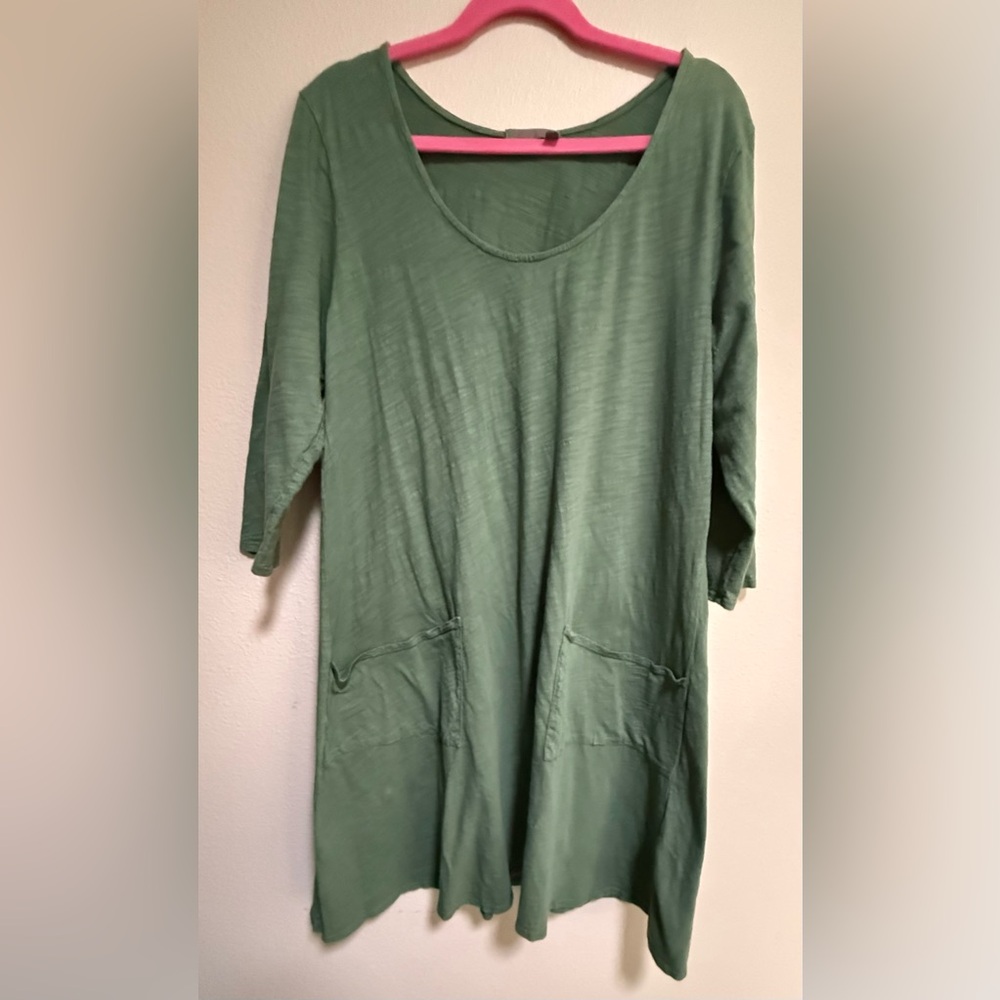 Fresh Produce 100% Cotton Sz XL Green Dress Long Sleeve Pockets Made in USA